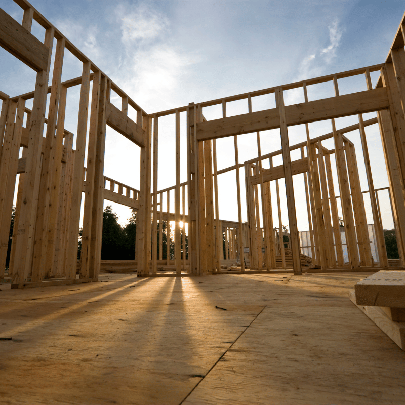 Enertia home during the construction phase with timbers 